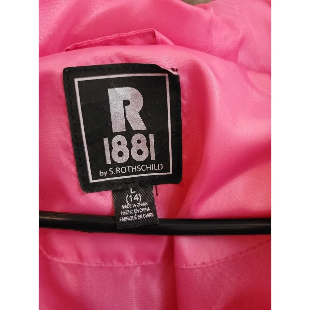R1881 By S.Rothschild L(14) Pink Puffer Jacket Hooded Faux Fur Big Girls Neon